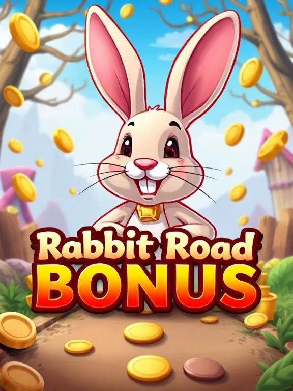Rabbit Road bonus offers with cartoon rabbit, golden coins, and casino theme